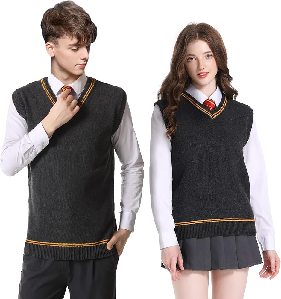 Loiahoer Unisex Sweater Vest Knit Waistcoat Tank Top V-Neck Sleeveless Pullover Cosplay Costume Scho | Amazon (US)