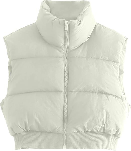 Shiyifa Women's Fashion High Neck Zipper Cropped Puffer Vest Jacket Coat | Amazon (US)