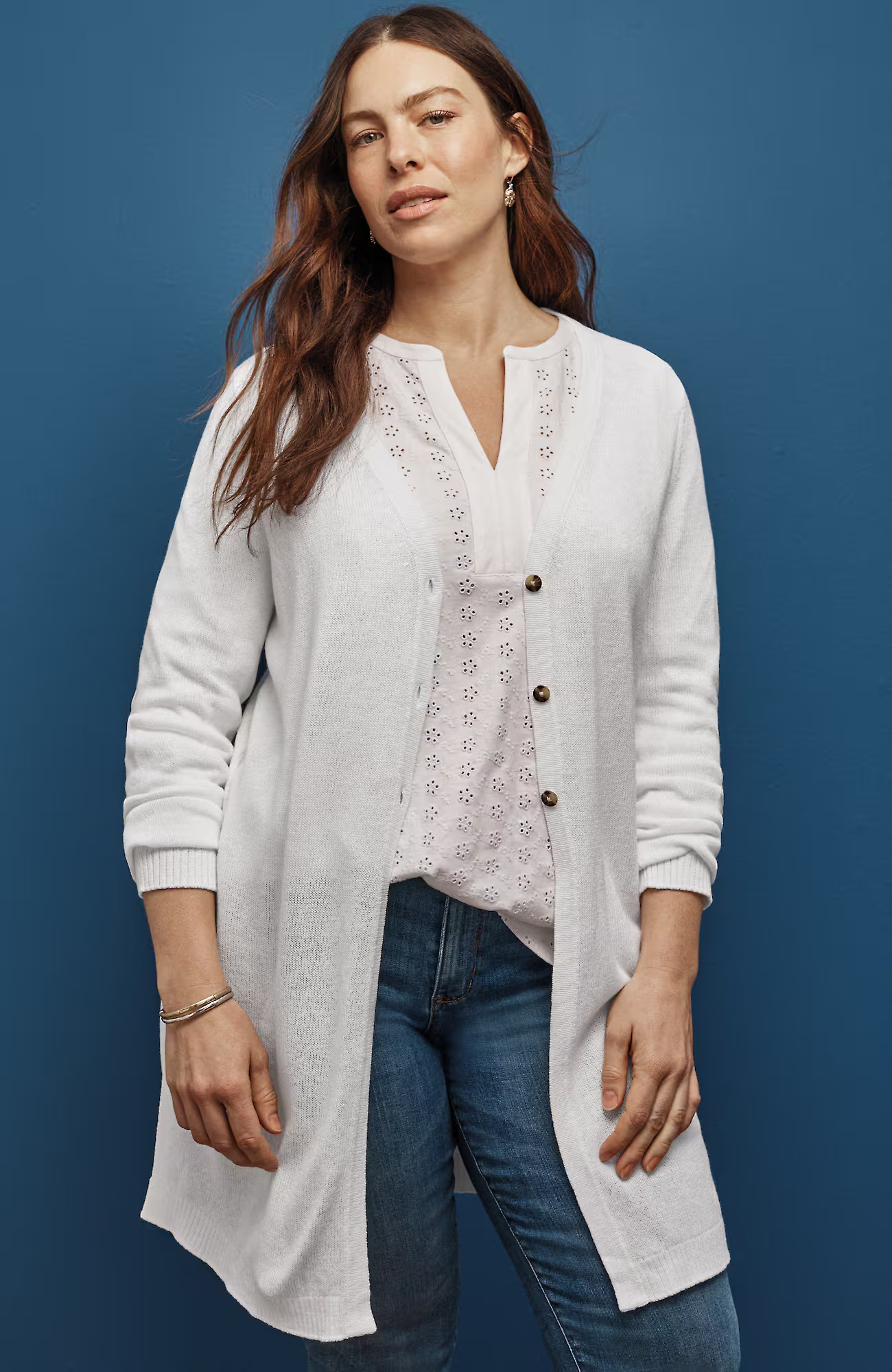 Women's Long & Light Cardigan (White) (Size: XS) J. Jill | J. Jill