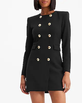 Novelty Button Padded Shoulder Mini Blazer Dress | Express