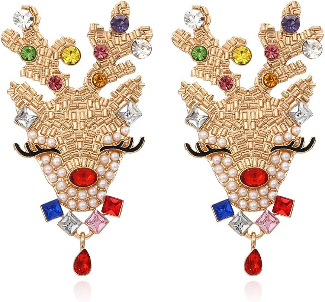 Christmas Sparkly Crystal Dangle Earrings Cute Christmas Tree Reindeer Earrings Colorful Xmas Fes... | Amazon (US)