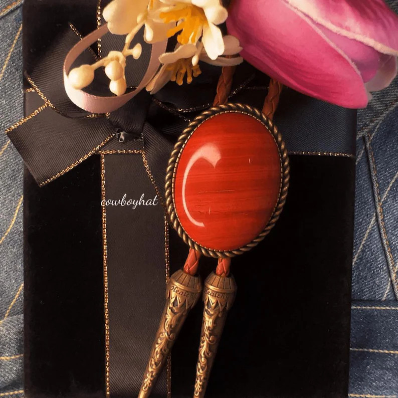 Red Agate Bolo Tie: Western Cowboy Necklace, Rustic Wedding Accessory | Etsy (Global)
