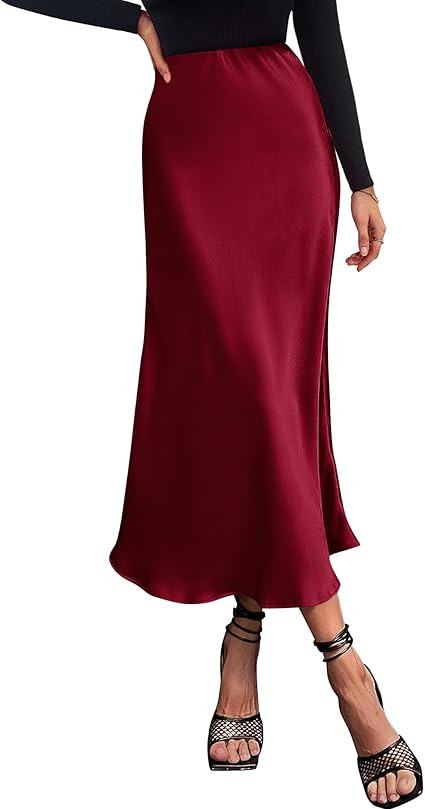 BTFBM 2025 Womens Summer Fall Long Satin Skirt Silk Elegant High Waist Cocktail Party Wedding Flo... | Amazon (US)