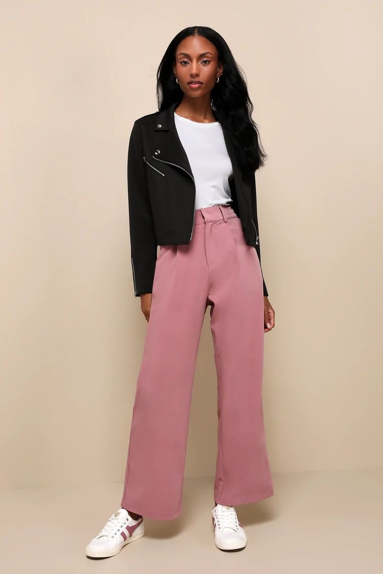 Posh Mindset Mauve High-Waisted Wide-Leg Trouser Pants | Lulus (US)