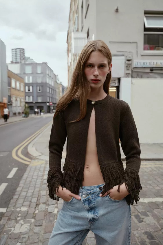 FRINGED BUTTON KNIT CARDIGAN | Zara US