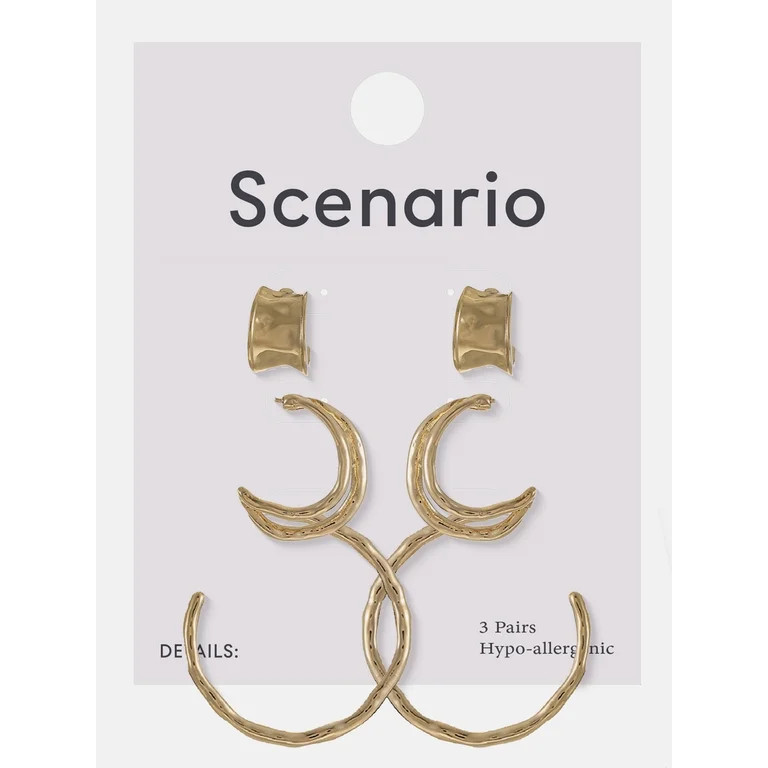 Scenario Textured Hoop Earrings, Gold-Tone, 3-Pair Set | Walmart (US)