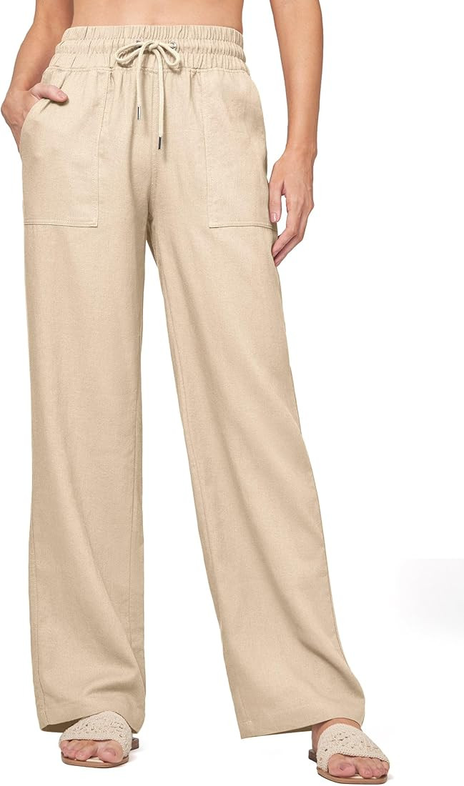 Willit Women Linen Pants Wide Leg Casual Palazzo Pants Cotton Linen Lounge Beach Summer Pants wit... | Amazon (US)