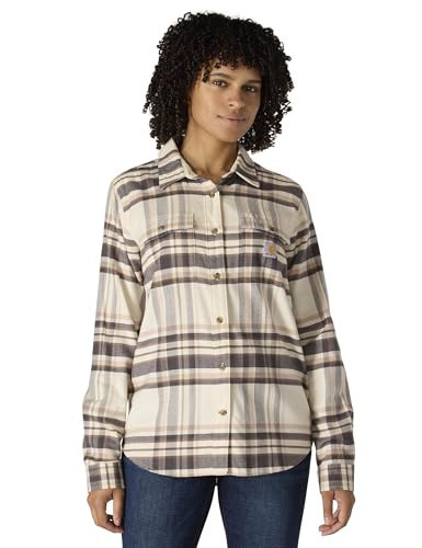 Carhartt Women's Tencel Fiber Series Relaxed Fit Plaid Shirt, Chalk, Medium | Amazon (US)