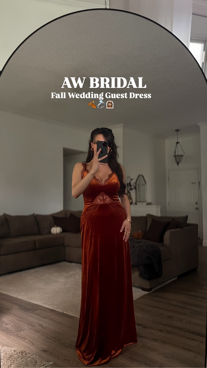 Velvet + lace with @aw.bridal This is THE fall wedding guest dress for my ethereal queens. 🍂 can’t wait to wear this to a wedding I have in a couple of weeks! 

Discount code TO10 brings it under $100!

Style code: LF220U16CP

#LTKSeasonal #LTKFindsUnder100 #LTKWedding
