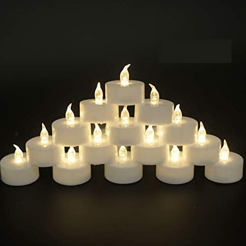 JUNPEI Pack of 24 Flameless Tea Light Candles Realistic Flickering:Battery Long Lasting Warm White L | Amazon (US)