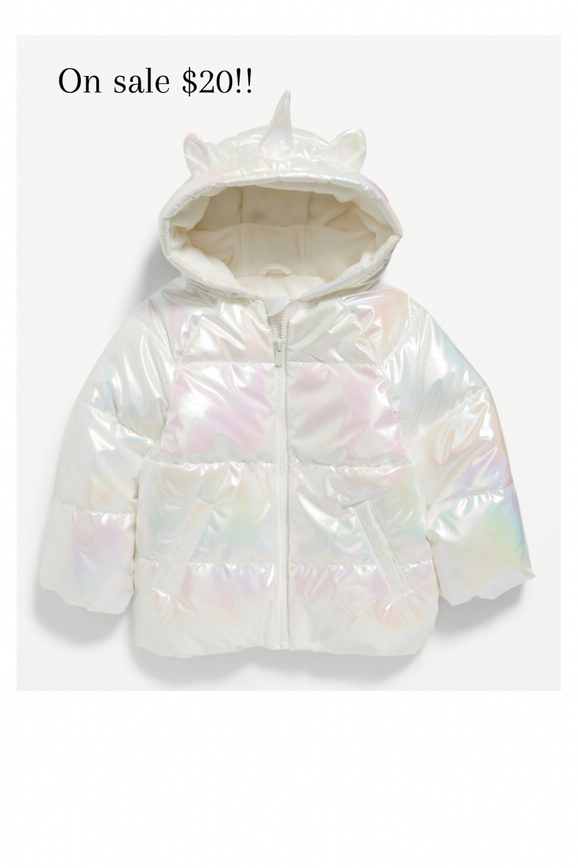 The cutest iridescent toddler puffer coat w/ unicorn hood 🦄❄️ On sale for $20!! All sizes currently back in stock!

#LTKkids #LTKGiftGuide #LTKSeasonal