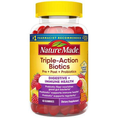 Nature Made Triple-Action Biotics Gummies, Prebiotic Fiber + Postbiotic + Probiotics, Raspberry Lemon - 48ct | Target