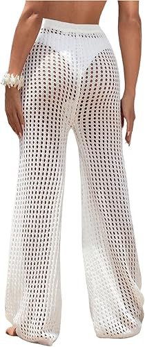 Women's Cover Up Beach Pants Hollow Out Drawstring High Elastic Waist Swimsuit Beach Cover Up Pan... | Amazon (US)