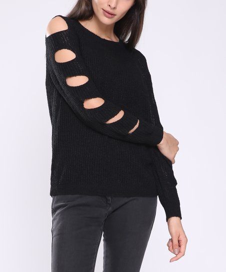 Highness NYC Black Cutout-Sleeve Sweater | Zulily