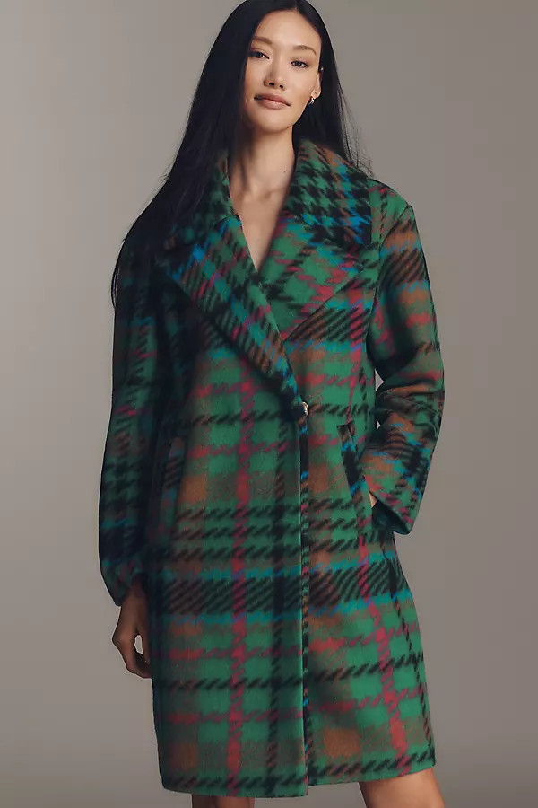 Plaid Wool Blend Mid-Length Coat Jacket | Anthropologie (US)