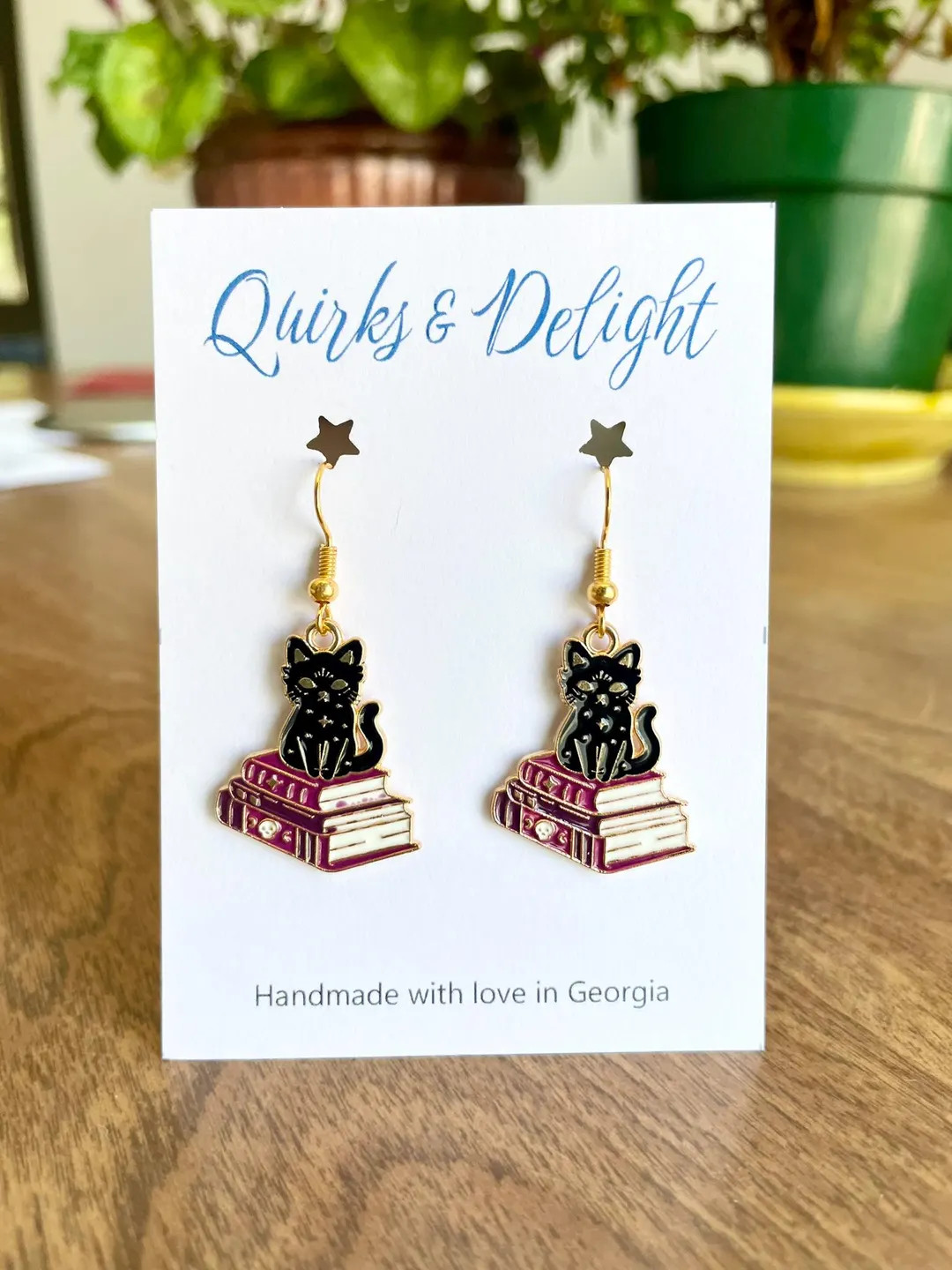 Black Cat Earrings / Book Lover Earrings / Cat on Stacked Books Jewelry / Witchy Cute Cat Accesso... | Etsy (US)