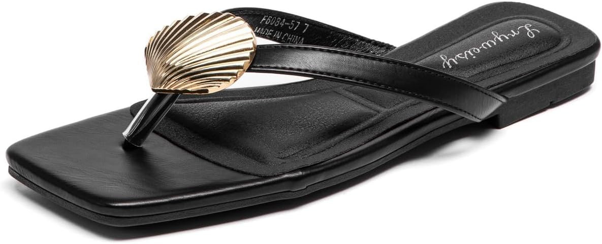 Lryweisy Women's Flat Sandals Comfortable Slip On Slides With Soft Leather Slippers | Amazon (US)