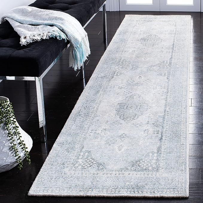 SAFAVIEH Restoration Vintage Collection Runner Rug - 2'3" x 9', Grey & Light Blue, Handmade Distr... | Amazon (US)