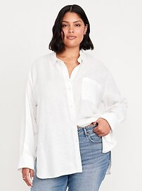 Button-Down Linen-Blend Striped Shirt | Old Navy (US)
