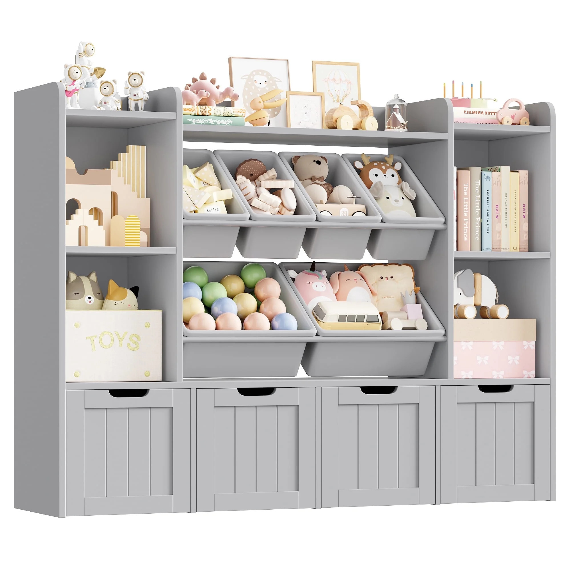 Hiphuta 3 Tier Kids Bookcase with Toy Storage Organizer, Wood Toy Organizer of 6 Boxes & 4 Remova... | Walmart (US)