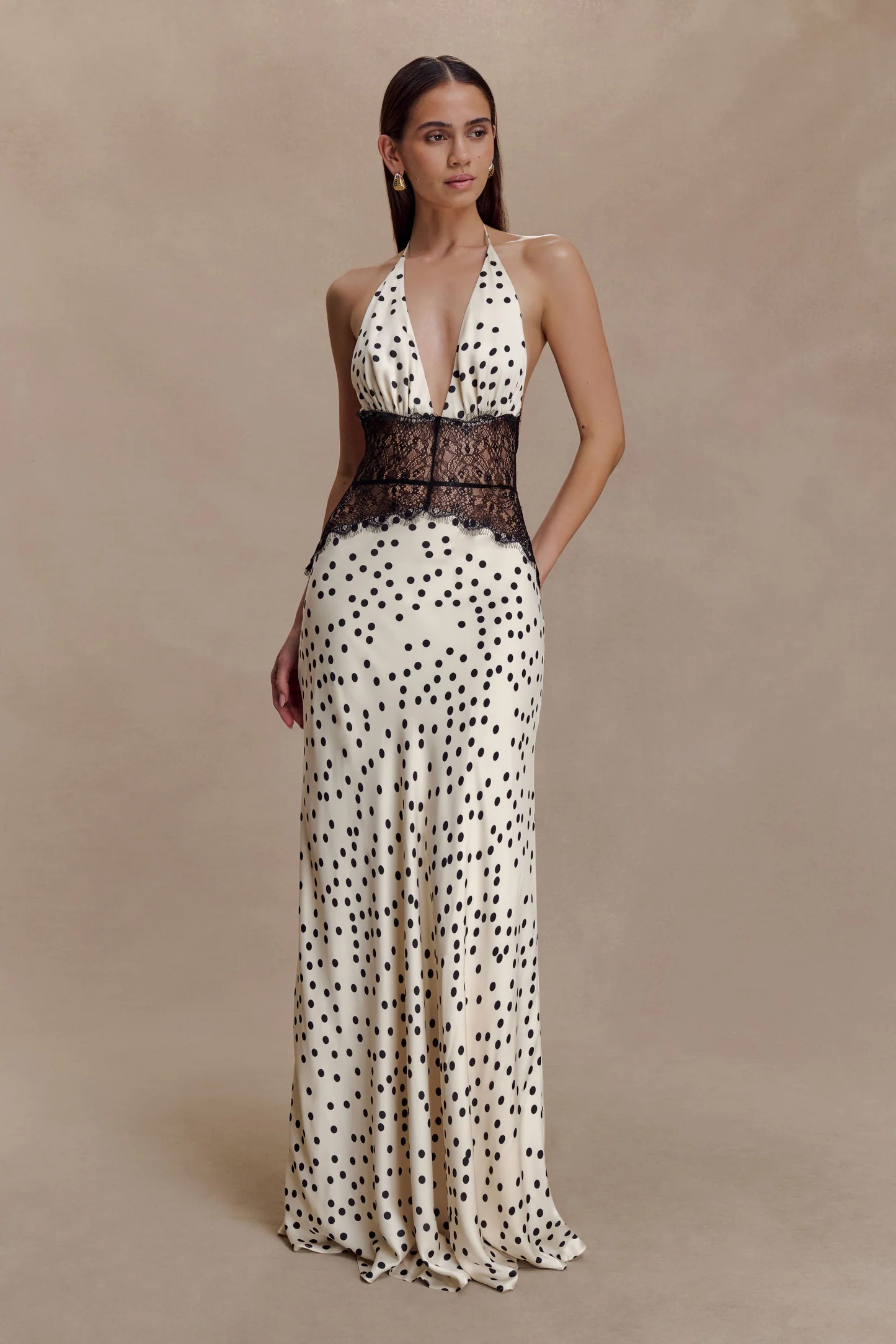 Dinah Lace And Satin Maxi Dress - Polkadot | MESHKI US