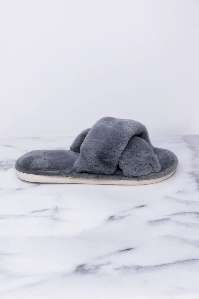 Dreaming Of Winter Grey Fuzzy Slippers DOORBUSTER | The Pink Lily Boutique