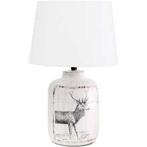 Simple Designs Ceramic Printed Rustic Deer Buck Table Lamp with White Shade | Homesquare