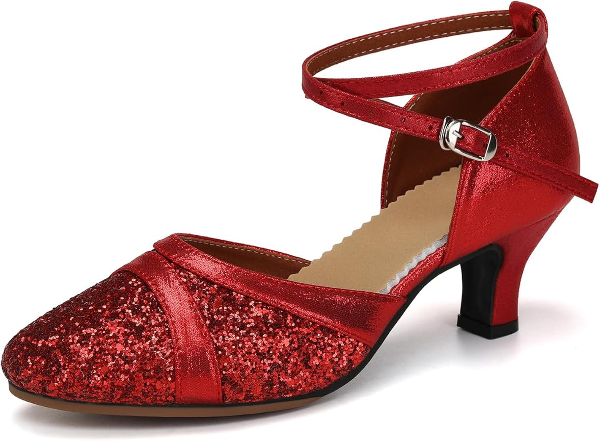 Women's Latin Dance Shoes Sequin Closed Toe Ballroom Salsa Practice Performance Dance Shoes | Amazon (US)
