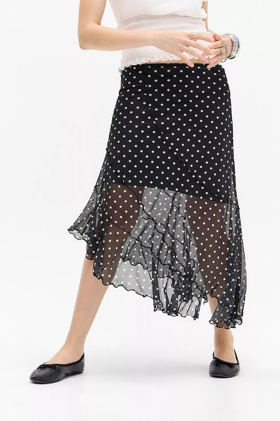 UO Asymmetric Mesh Midi Skirt | Urban Outfitters UK