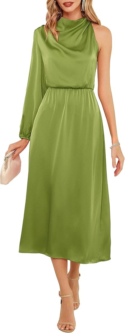 GRACE KARIN Women's 2023 One Shoulder Satin Dress Formal Mock Neck Cocktail Party Maxi Dresses El... | Amazon (US)