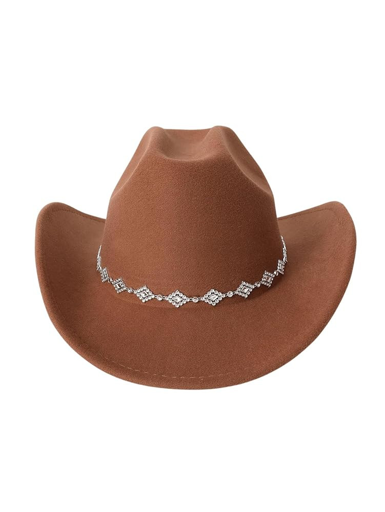 Verdusa Women's Western Cowboy Hat Rhinestone Wide Brim Cowgirl Hat | Amazon (US)