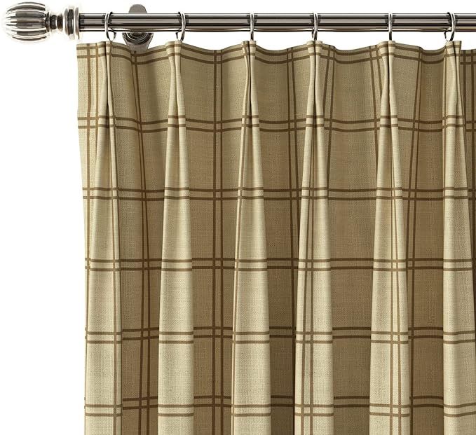 Stefana Silber x TWOPAGES Pinch Pleat Drapery, Buffalo Plaid Sepia Print Linen Curtain Panel Drap... | Amazon (US)