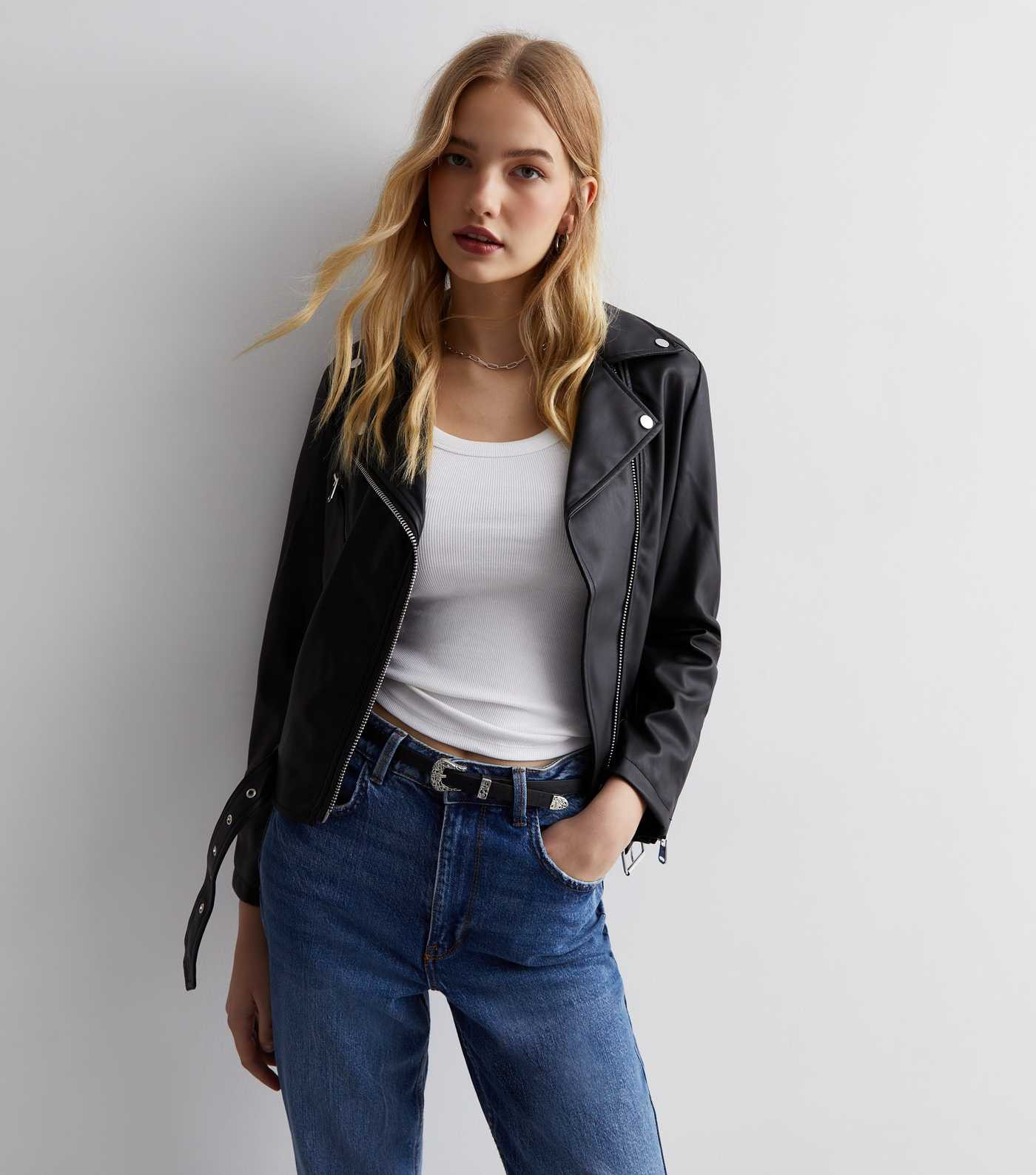 Black Leather-Look Belted Biker Jacket | New Look | New Look (UK)