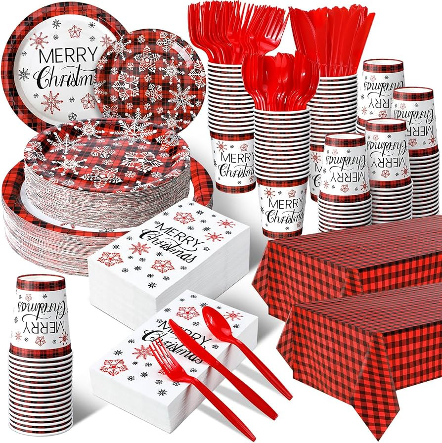 Dandat 402 Pcs Christmas Plates and Napkins Party Supplies Disposable Christmas Table Dinnerware ... | Amazon (US)
