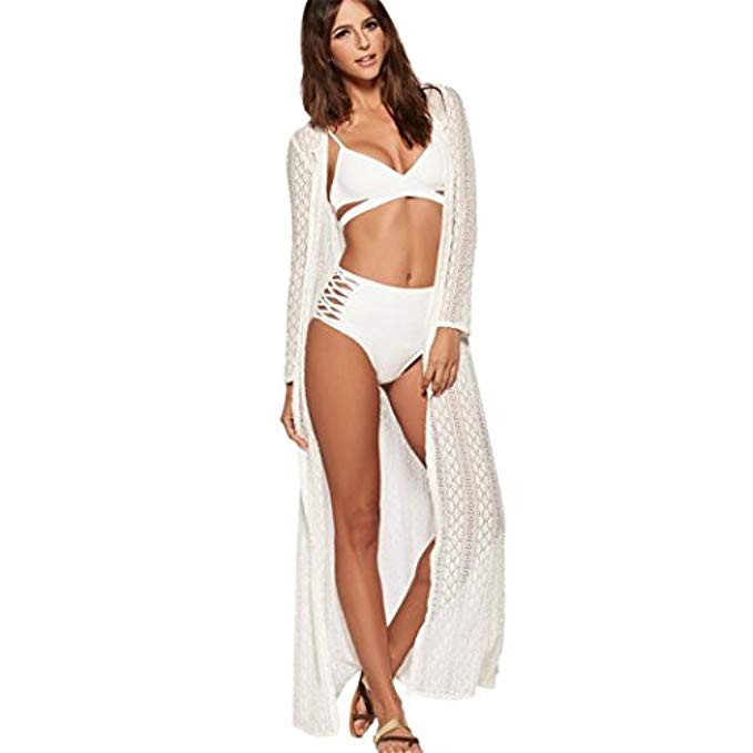 Sunm boutique Bikini Cover up Lace Long Beach Dress Tunic Swimwear Kimono Cardigan | Amazon (US)