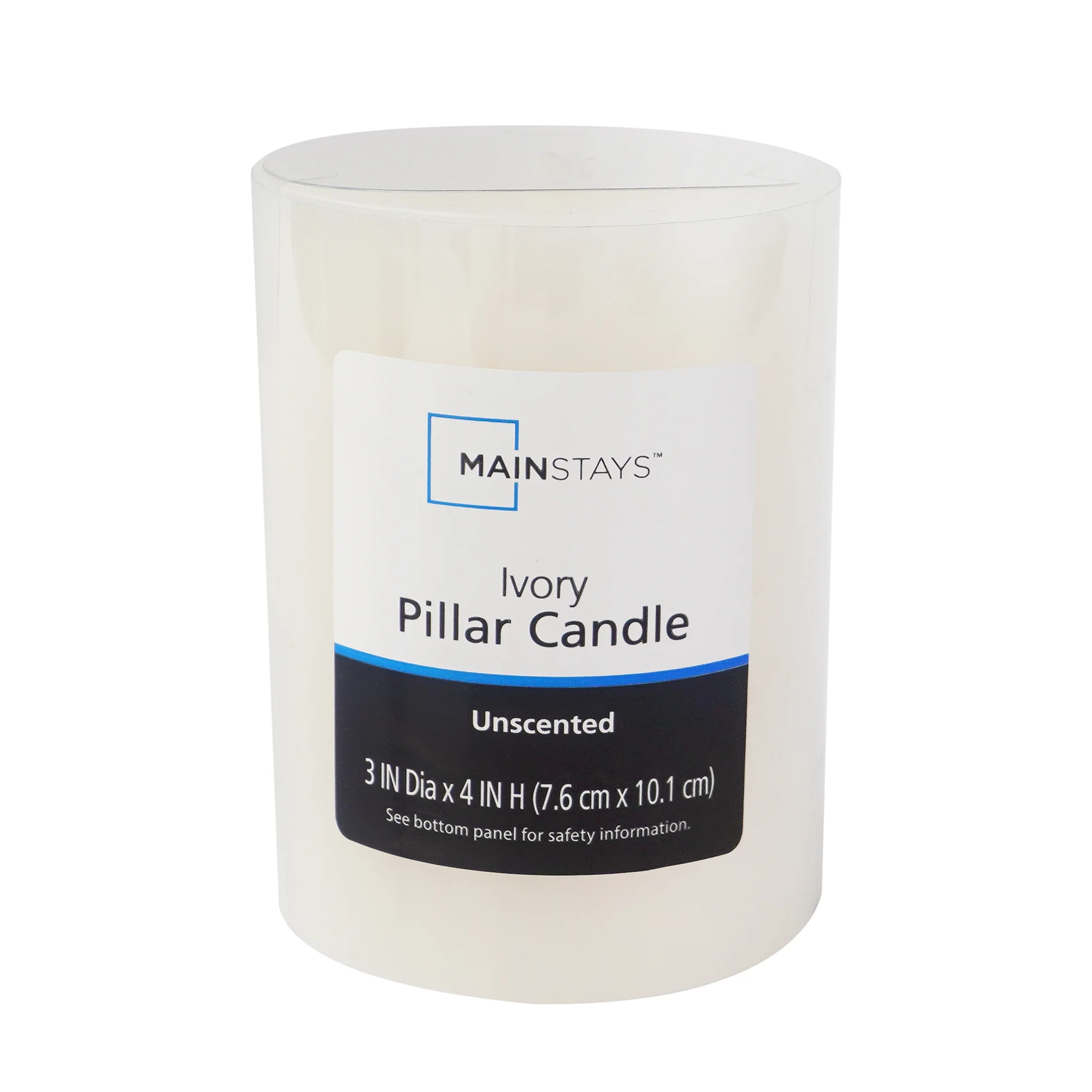 Mainstays Single Wick 3" x 4" Pillar Candle, Unscented, Ivory | Walmart (US)