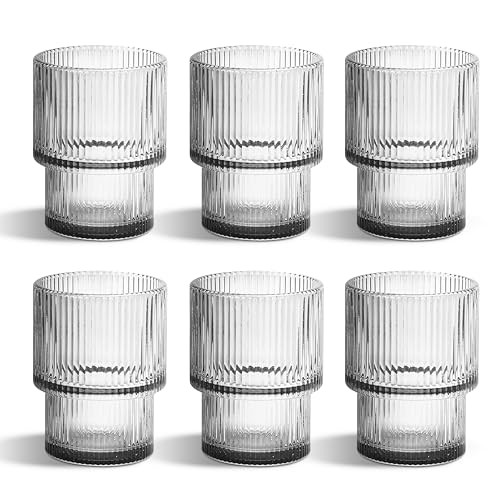 Libken Set of 6 Ribbed Glassware - Durable Ribbed Glasses with Scratch-Resistant Design - Dishwasher Safe Vintage Glass Cups - Perfect for Elegant Occasion, Weddings, Parties, Birthdays | Amazon (US)