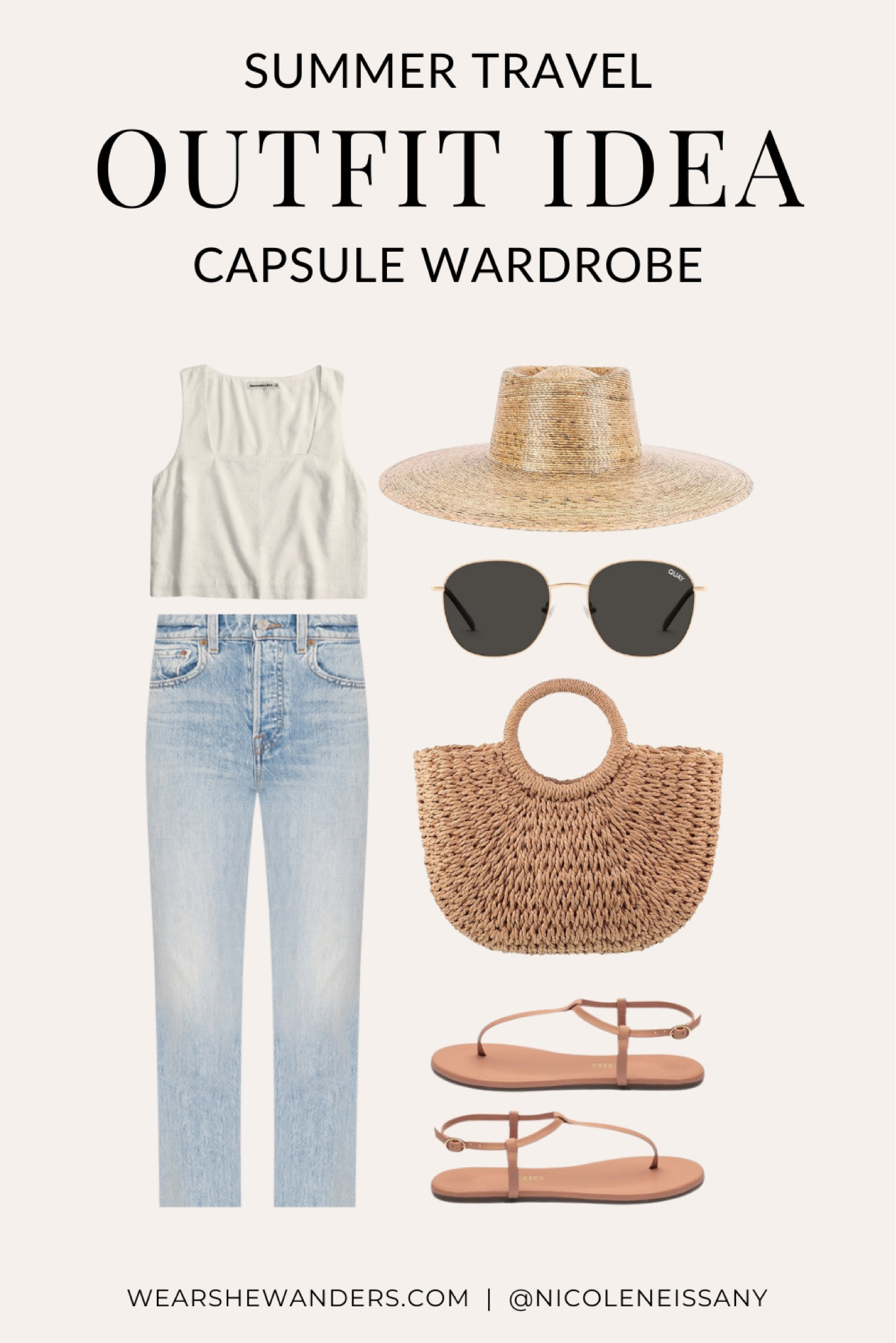 Summer travel capsule wardrobe outfit

// summer travel capsule outfit, vacation outfit, travel outfit, summer outfit, casual outfit, spring outfit, linen crop top, linen top, cropped jeans, straw hat, straw boater hat, beach hat, round sunglasses, woven tote bag, woven beach bag, beach tote, strappy sandals, Abercrombie, Lulus, Revolve, Amazon fashion, Quay, Wear She Wanders, wearshewanders.com, Nicole Neissany (4.11)

#LTKSeasonal #LTKsalealert #LTKstyletip #LTKitbag #LTKfindsunder100 #LTKshoecrush #LTKtravel #LTKfindsunder50