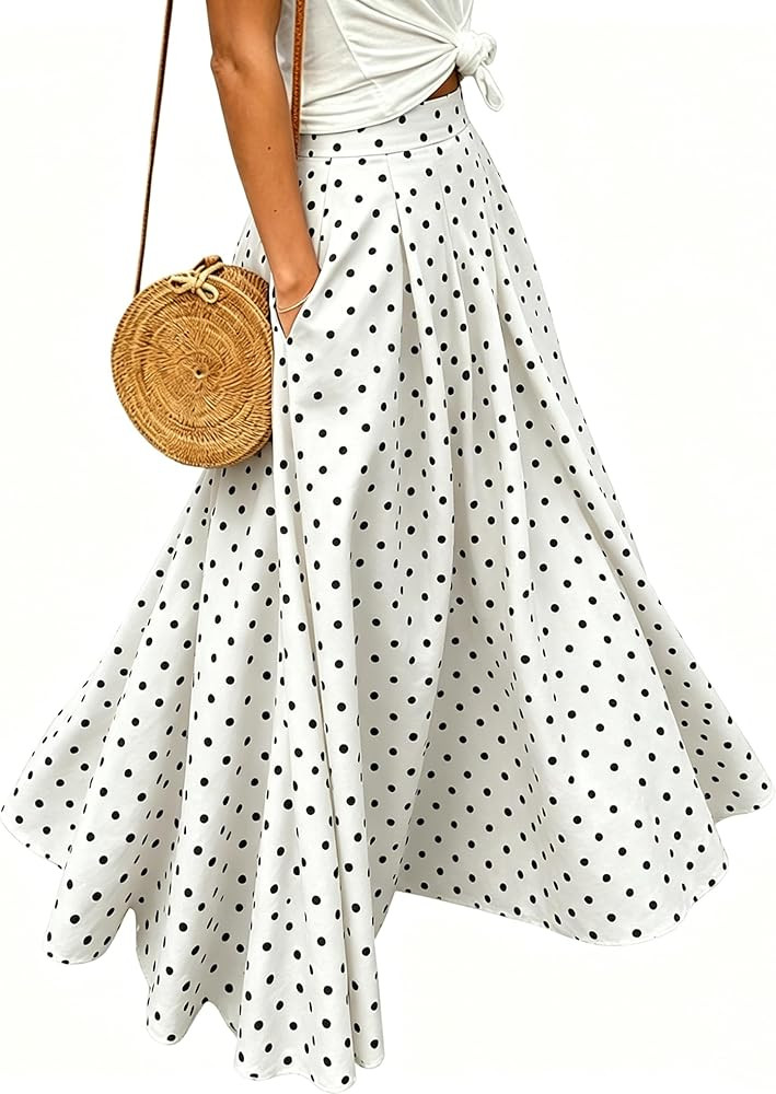 Mansy Women's Plaid Gingham Maxi Skirt High Waist A Line Pleated Flared Summer Casual Swing Long ... | Amazon (US)