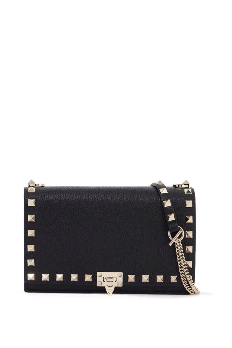 mini black leather bag with golden metal studs | Baltini