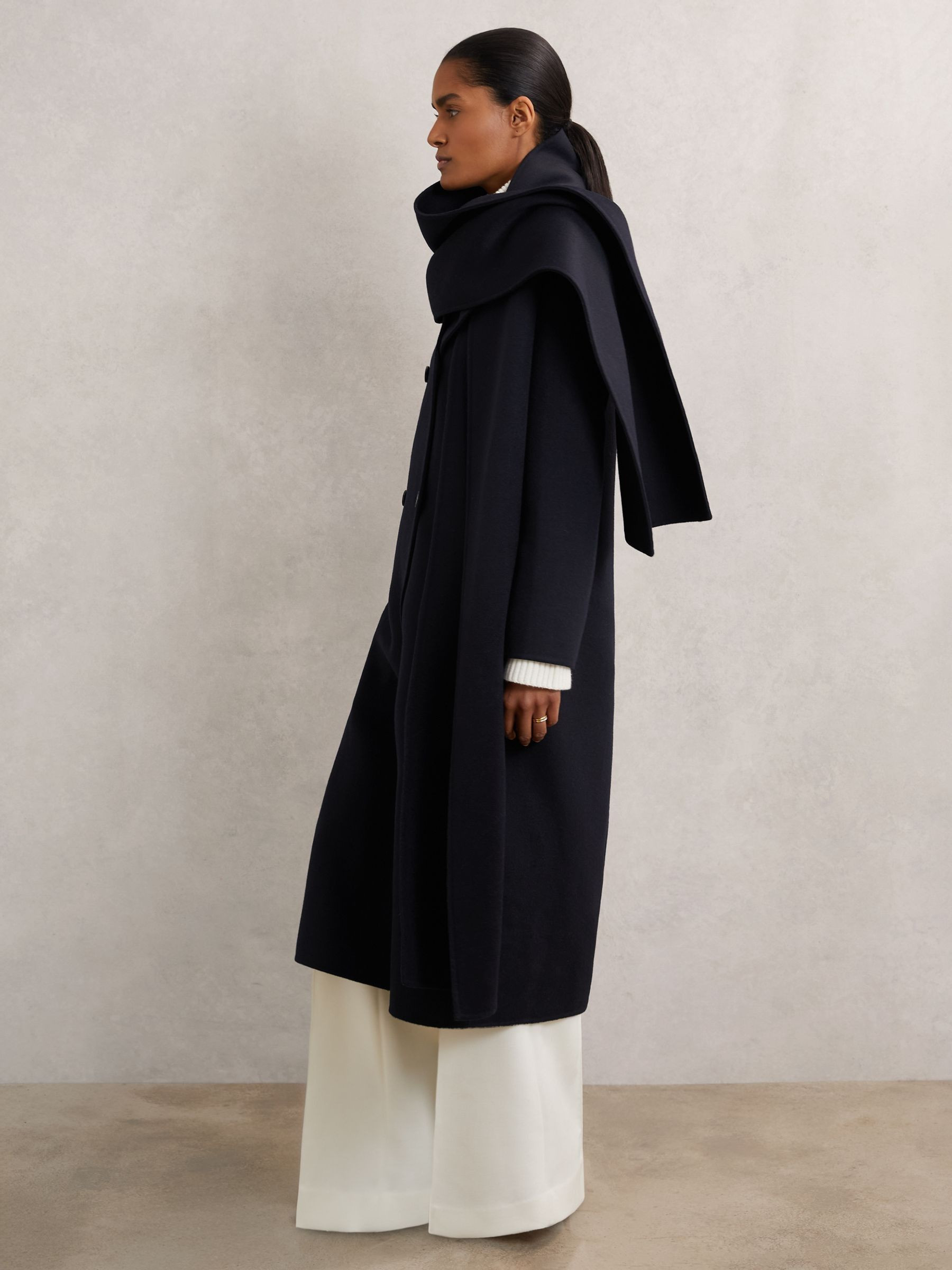 Reiss Petite Wool-Blend Scarf Blindseam Coat in Navy - REISS | Reiss UK
