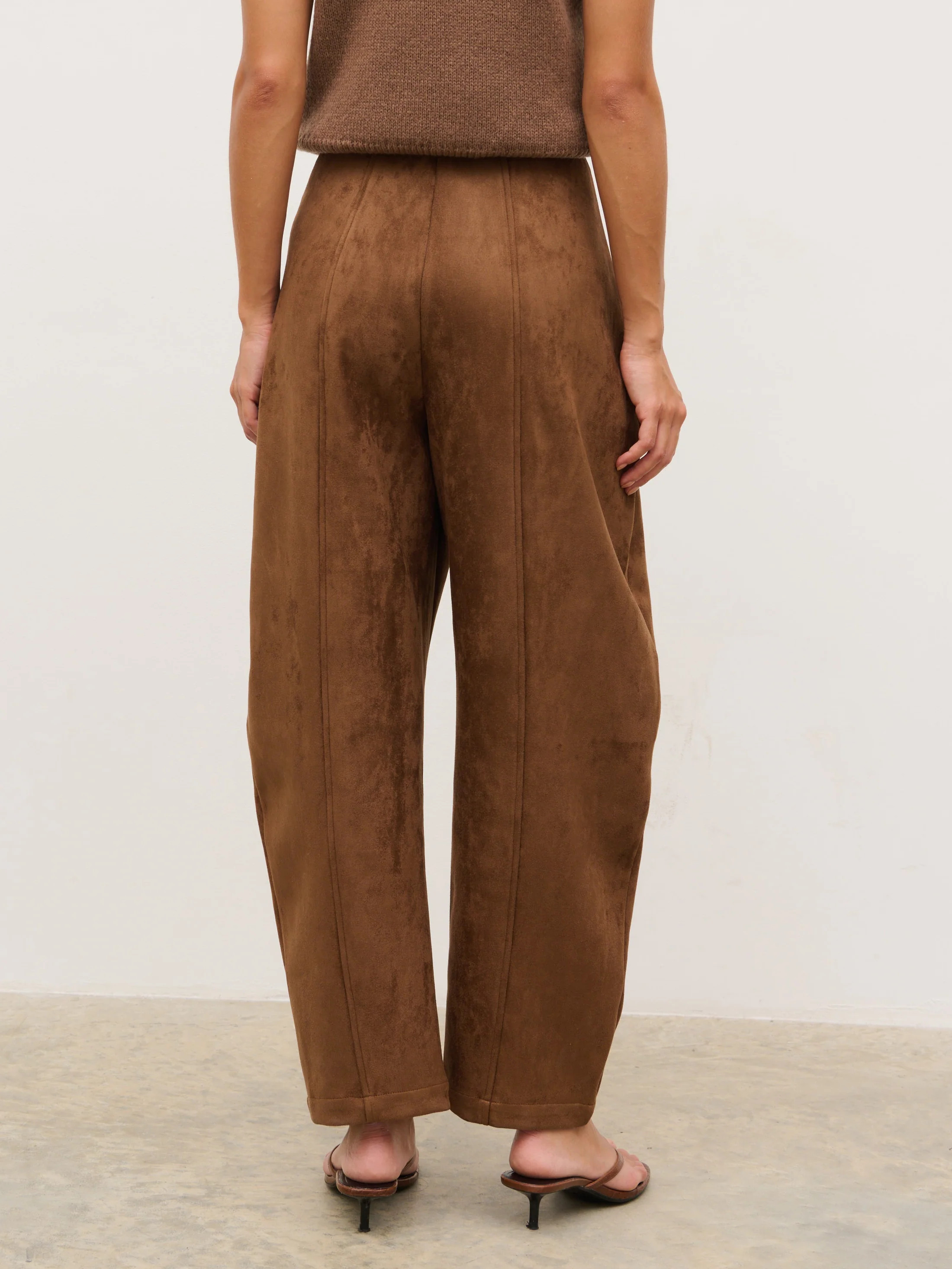 Ami Barrel Leg Suede Trousers - Tan Brown | Pretty Lavish (UK)