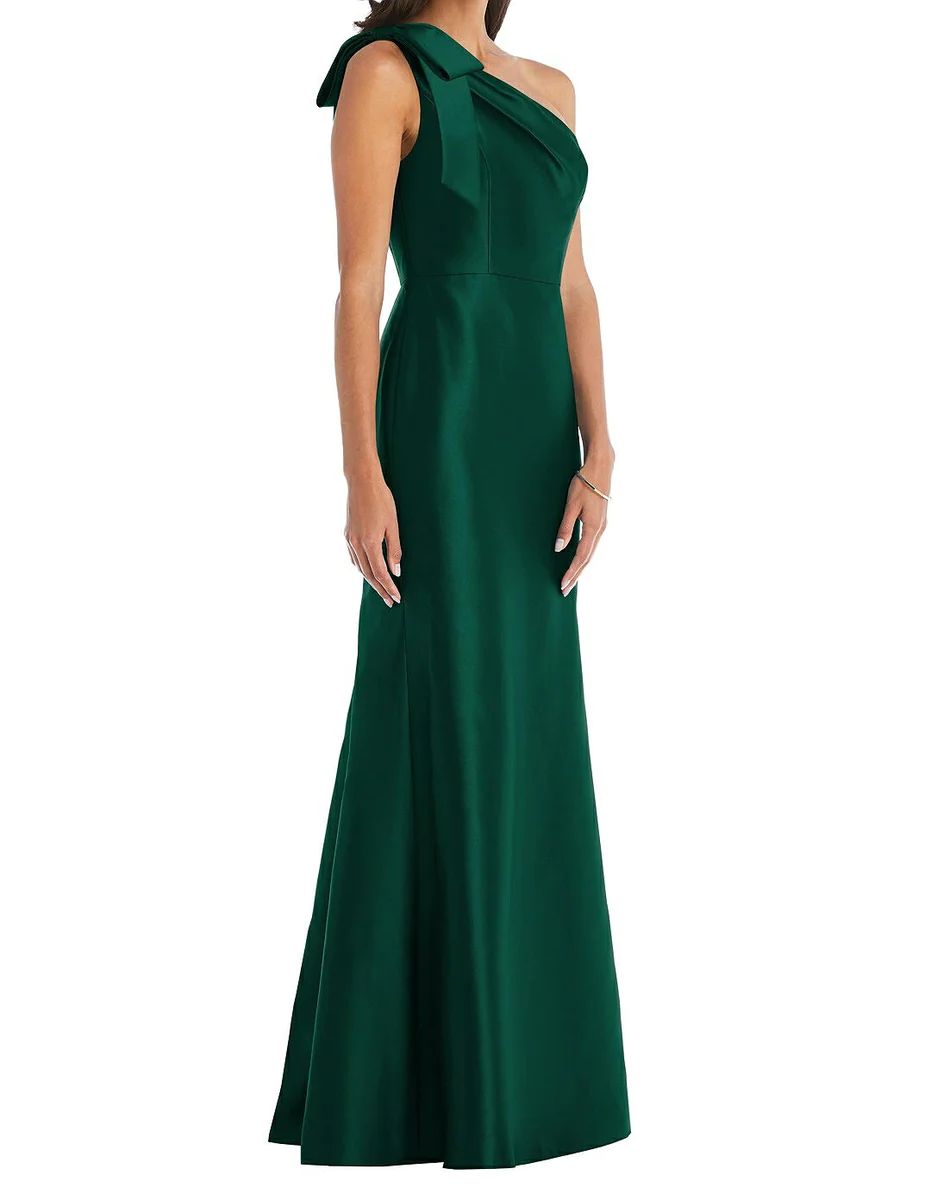 Bow One-Shoulder Satin Trumpet Gown | Lord & Taylor