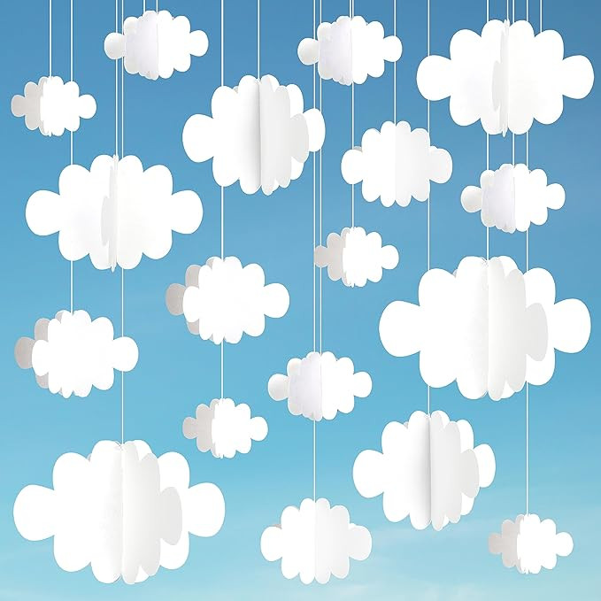 Ayfjovs 18 PCS 3D Cloud Decoration, Artificial Hanging Clouds for Ceiling, White Felt Ornaments f... | Amazon (US)