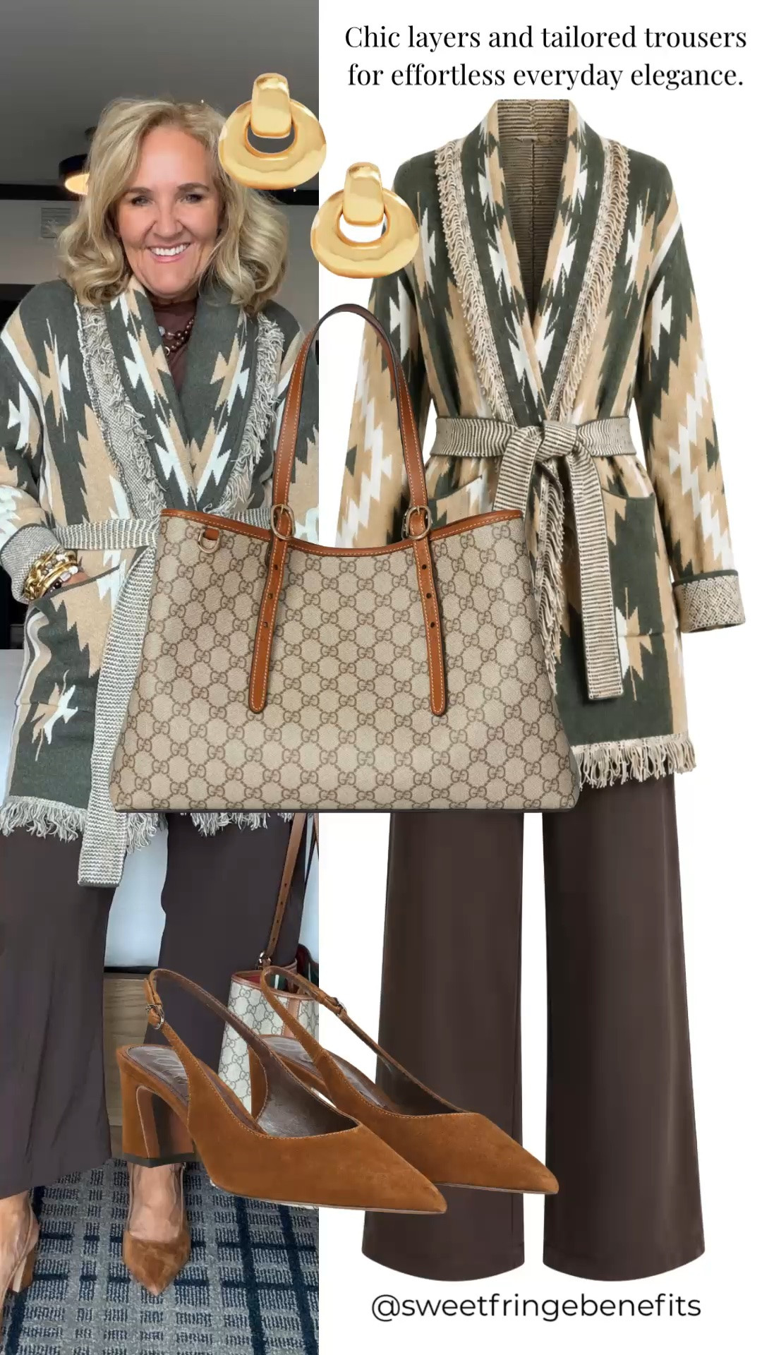 This patterned cardigan and tailored wide-leg trousers make everyday dressing feel effortlessly elegant. The earthy tones are easy to mix and match, while the block heels add a polished finish.

💡 LTK MADE EASY
❤️ Heart = Support my posts!
🔖 Save = Get sale & restock alerts
📋 Lists = Keep favorites organized
📲 Share = Send lists and products to a friend. Hello, Christmas List!
💬 Comment = Ask me anything about what I'm wearing.:-)

#LTKootd #LTKgrwm #LTKdayinmylife