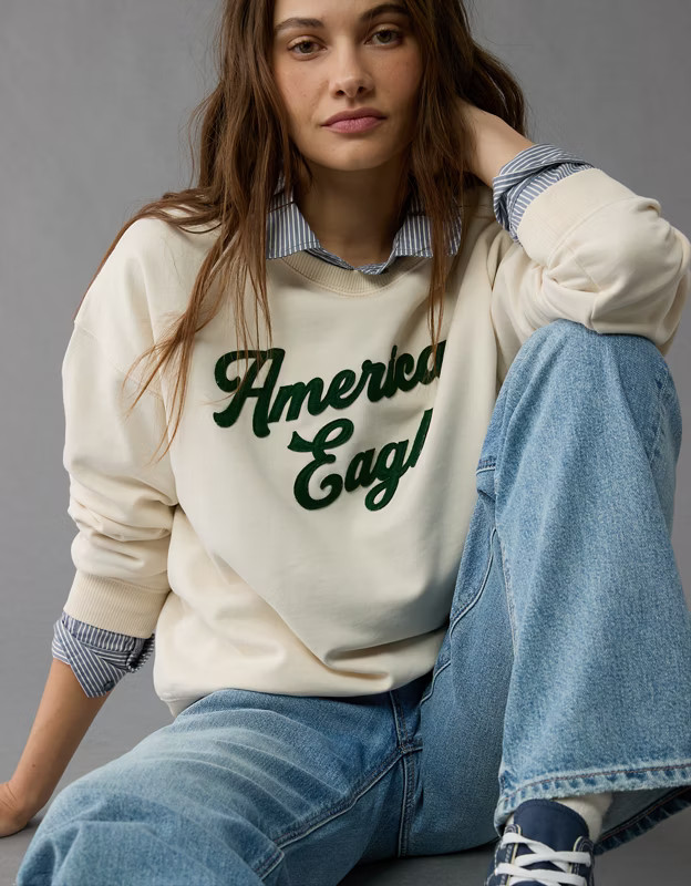 AE Logo Graphic Relaxed Crew Neck Sweatshirt | American Eagle Outfitters (US & CA)