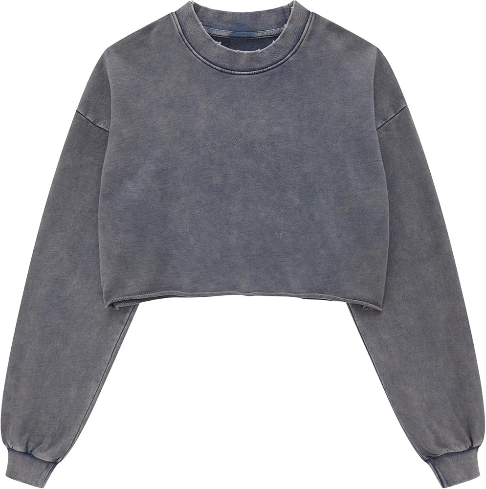Hixiaohe Womens Cropped Sweatshirts Vintage Long Sleeve Pullover Tops Acid Wash Sweatshirt Hoodie... | Amazon (US)