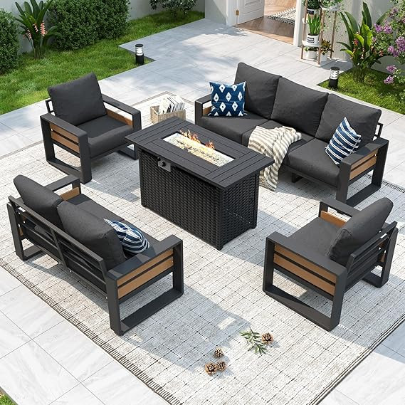 Aoxun Aluminum Patio Furniture Set with Fire Pit Table, 5 Piece Luxury Outdoor Sectional with 6" ... | Amazon (US)