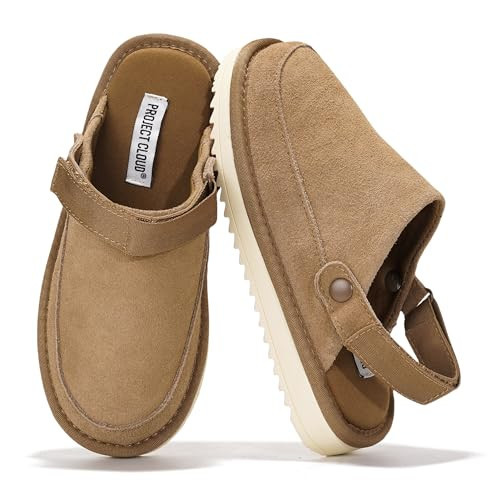 Project Cloud Kids Clogs Genuine Leather with Back Strap - Memory Foam & Lightweight Slip-on Boys and Girls Sandals Adjustable Straps & Non-Slip Clogs for Kids Sandals(LilGoldstar, WHEASUEDE, 12) | Amazon (US)