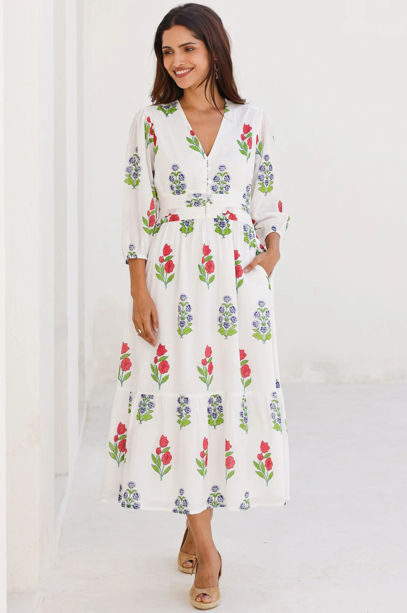 Jyoti Organic Cotton Dress | White/Red | Aspiga US